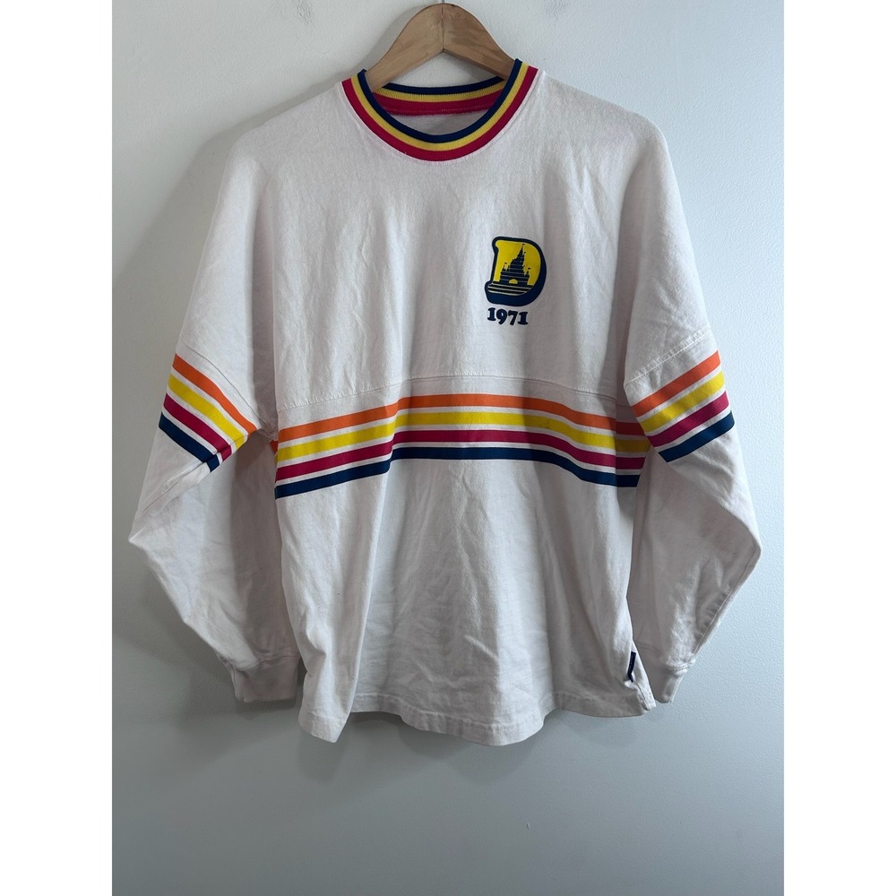 Disney Parks Spirit Jersey White Retro‎ Rainbow Stripe Walt Disney World 1971 Sm